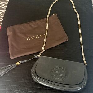 Gucci Black Leather Crossbody Bag with Gold Chain